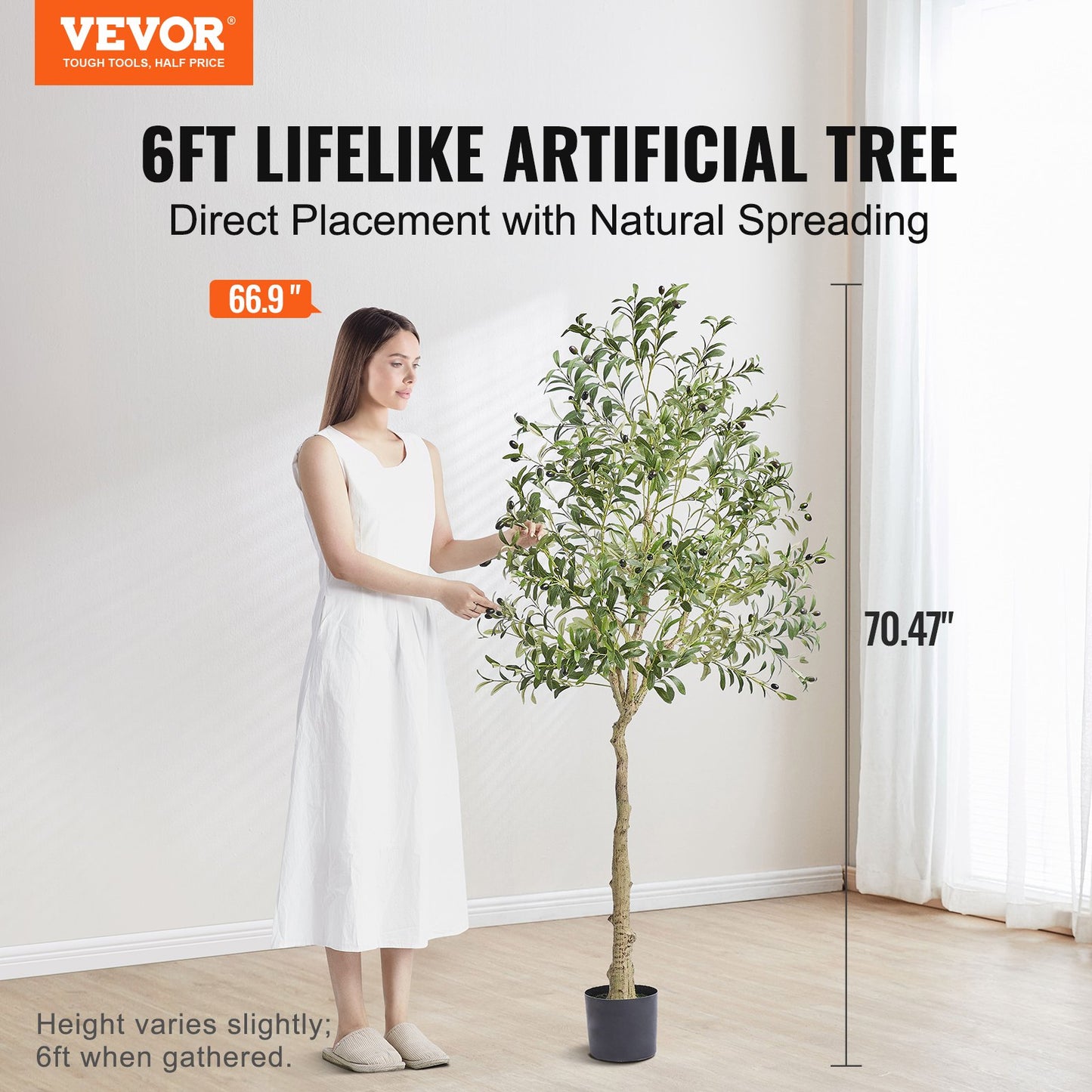 Artificial Olive Tree, 1.8m High Fake Plant, Safe PE Material and Tipover Protection Low Maintenance Plant, Lifelike Green Fake Potted Tree for Home Office Warehouse Decor Indoor Outdoor