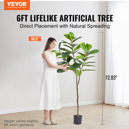 Artificial Fiddle Leaf Fig Tree, 6 FT, Safe PE Material &amp; Tip-over Protection Low Maintenance Humid Plant, Lifelike Green Fake Potted Tree for Home Office Warehouse Decor Indoor Outdoor