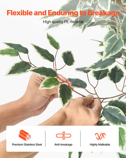 6FT Artificial Ficus Tree with Black Pot, Tall Faux Ficus Plant with Natural Wood Trunk and Realistic Green Leaves, Indoor Fake Silk Tree for Home, Office, Living Room, or Corner Décor