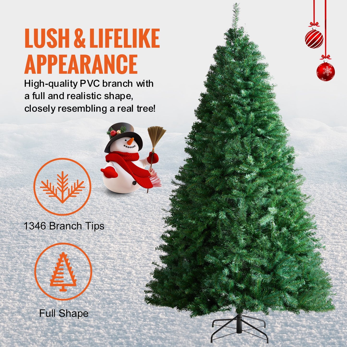 Christmas Tree, 7.5ft Artificial Xmas Tree, Full Holiday Decor Tree with 1346 Branch Tips and Metal Base for Home Party Office Decoration