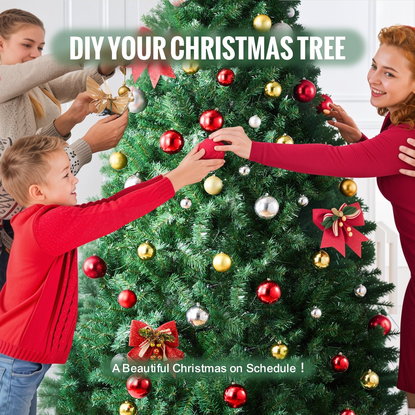 Christmas Tree, 7.5ft Artificial Xmas Tree, Full Holiday Decor Tree with 1346 Branch Tips and Metal Base for Home Party Office Decoration