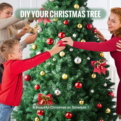 Christmas Tree, 7.5ft Artificial Xmas Tree, Full Holiday Decor Tree with 1346 Branch Tips and Metal Base for Home Party Office Decoration