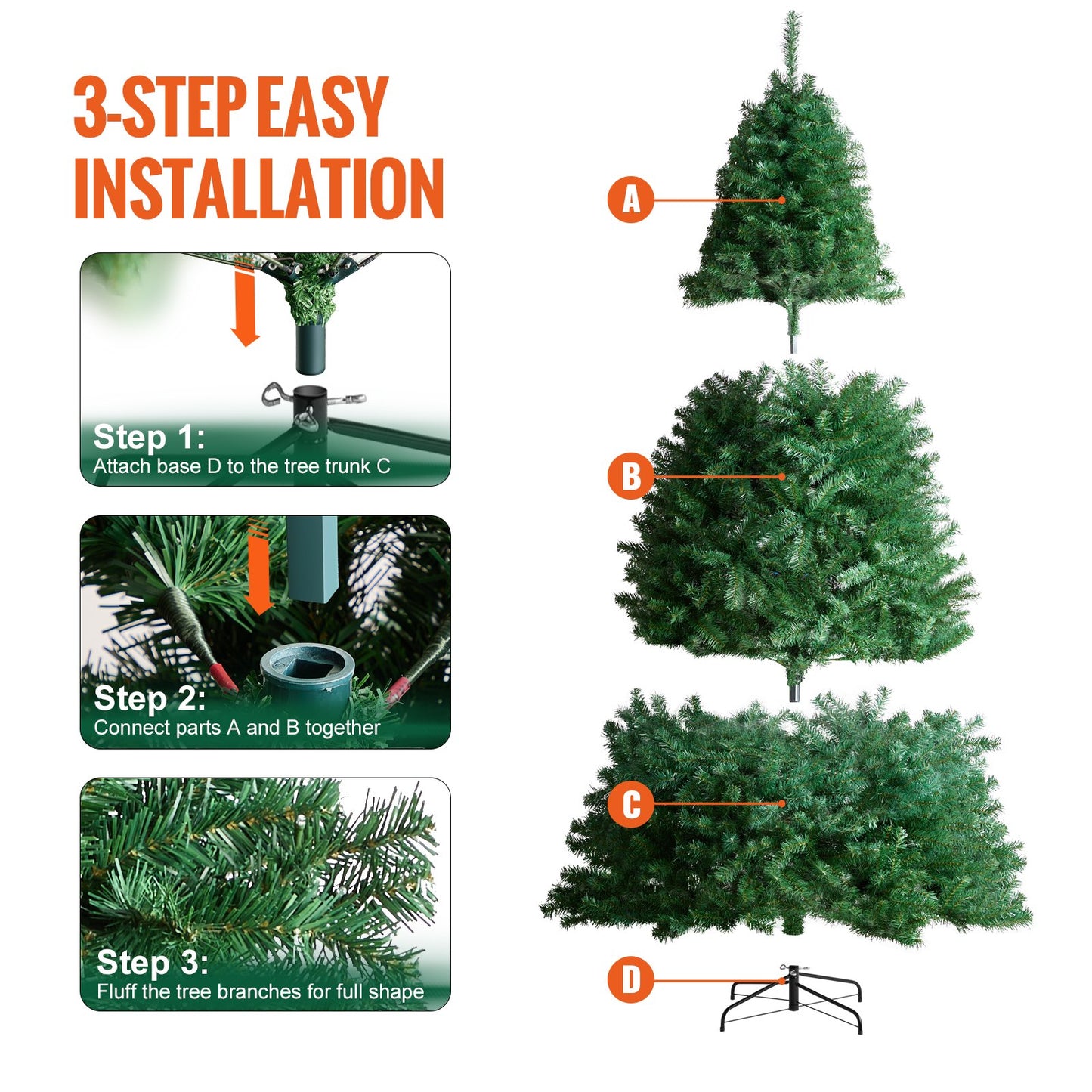 Christmas Tree, 7.5ft Artificial Xmas Tree, Full Holiday Decor Tree with 1346 Branch Tips and Metal Base for Home Party Office Decoration