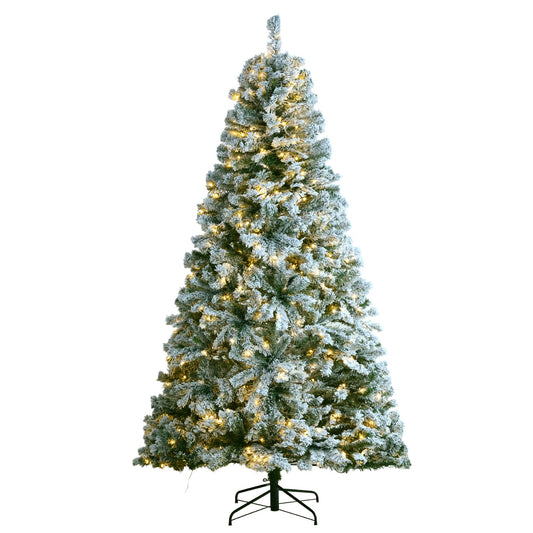 Christmas Tree 7.5 Feet Pre-Lighted Flocked Christmas Tree with 550 LED Lights 1346 Lace