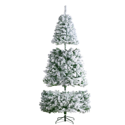 Christmas Tree 7.5 Feet Pre-Lighted Flocked Christmas Tree with 550 LED Lights 1346 Lace