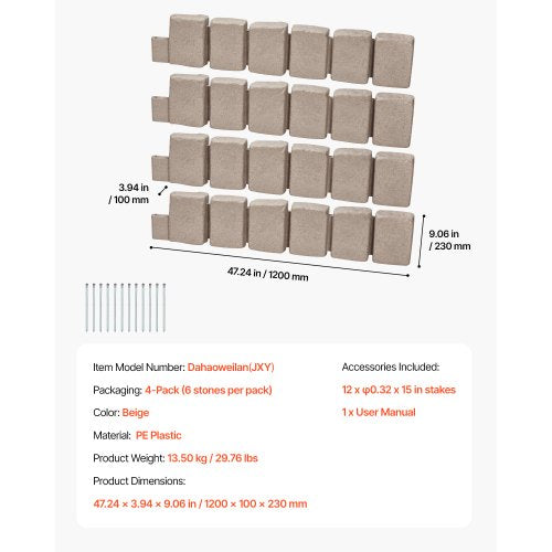 Landschaftseinfassung aus Kunststein, 120 x 23 cm, Rasenkante, lichtbeständig | EU