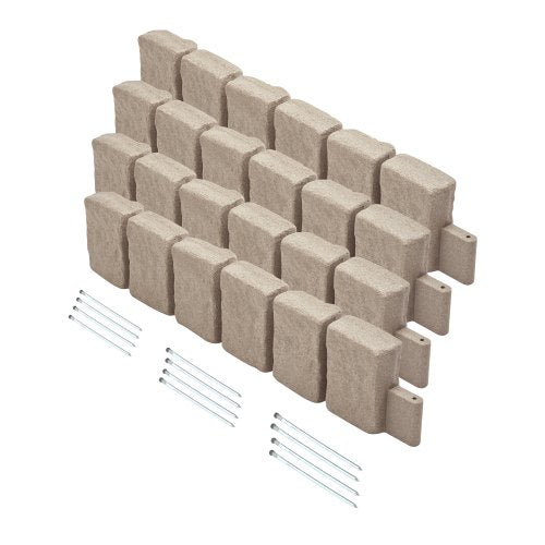 Faux Stone Landscape Edging, 47.2 x 9 in Realistic Lawn Edging, Flexible Brick-Sized Garden Edging Border with Anchoring Spikes, Fade-Resistant Yard Edging for Driveways Walkway Beige
