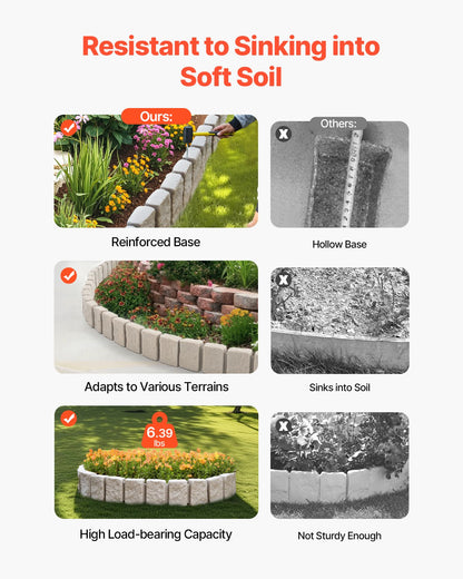 Faux Stone Landscape Edging, 47.2 x 9 in Realistic Lawn Edging, Flexible Brick-Sized Garden Edging Border with Anchoring Spikes, Fade-Resistant Yard Edging for Driveways Walkway Beige