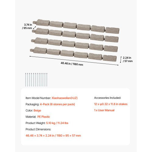 Fake Stone Landscape Edging 46.2 x 2.2 inch Lawn Edging, Fade Resistant | EU