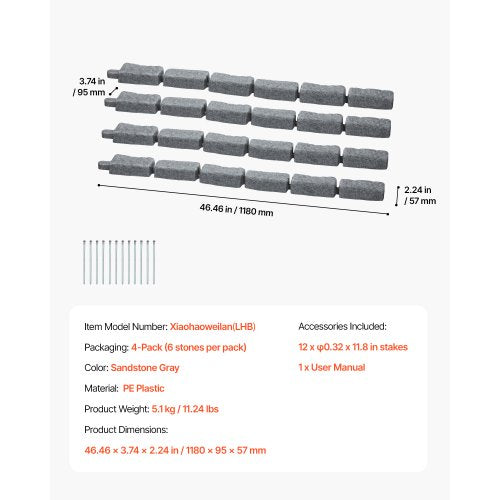 Fake Stone Landscape Edging 46.2 x 2.2 in Garden Lawn Edging for Walkway | EU