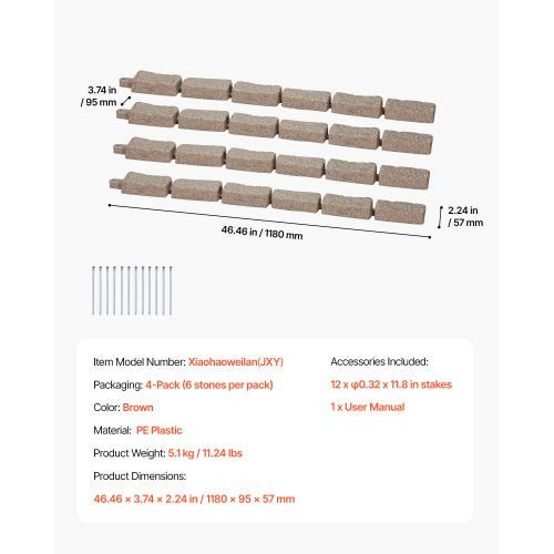 Faux Stone Landscape Edging 46.2 x 2.2 in Garden Lawn Edging for Walkway | EU