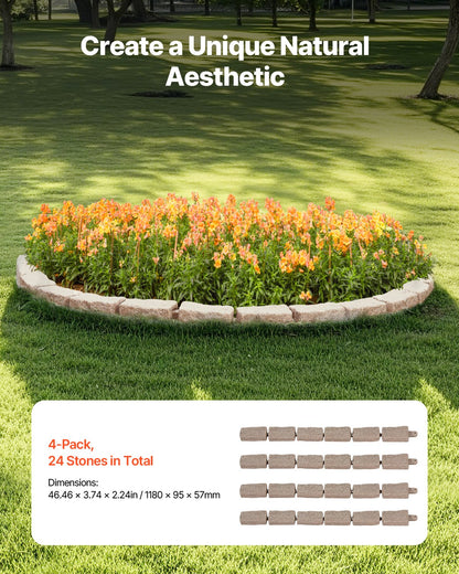Faux Stone Landscape Edging, 46.4 x 2.2 in Realistic Lawn Edging, Flexible Brick-Sized Garden Edging Border with Anchoring Spikes, Fade-Resistant Yard Edging for Driveways Walkway Brown