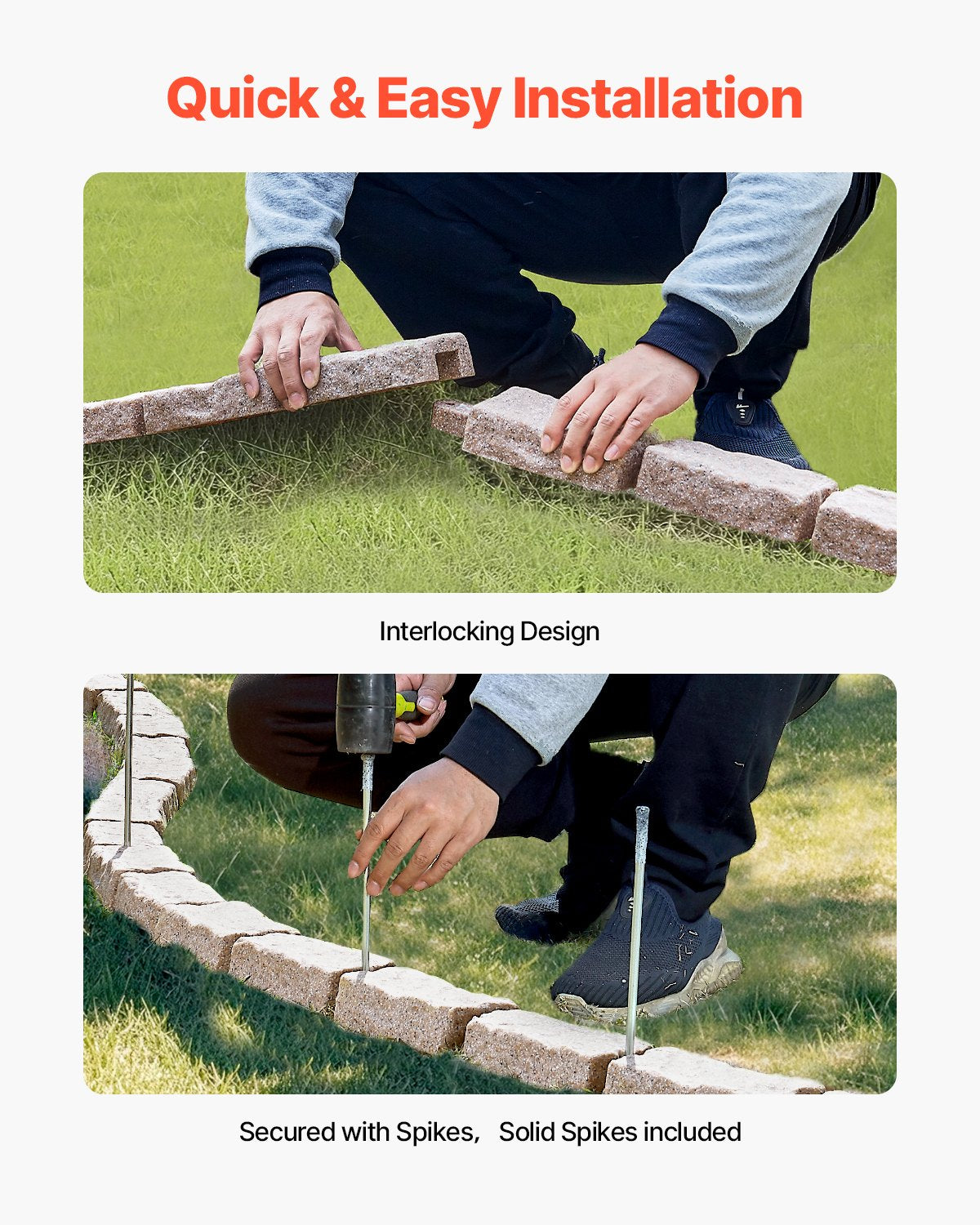 Faux Stone Landscape Edging, 46.4 x 2.2 in Realistic Lawn Edging, Flexible Brick-Sized Garden Edging Border with Anchoring Spikes, Fade-Resistant Yard Edging for Driveways Walkway Brown