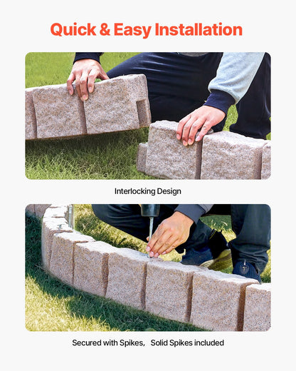 Faux Stone Landscape Edging 46.8 x 3.9 in Realistic Lawn Edging, Flexible Brick-Sized Garden Edging Border with Anchoring Spikes, Fade-Resistant Yard Edging for Driveways Walkway Beige