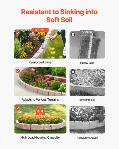 Faux Stone Landscape Edging 46.8 x 3.9 in Realistic Lawn Edging, Flexible Brick-Sized Garden Edging Border with Anchoring Spikes, Fade-Resistant Yard Edging for Driveways Walkway Beige