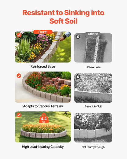 Faux Stone Landscape Edging, 46.8 x 3.9 in Realistic Lawn Edging, Flexible Brick-Sized Garden Edging Border with Anchoring Spikes, Fade-Resistant Yard Edging for Driveways Walkway Brown