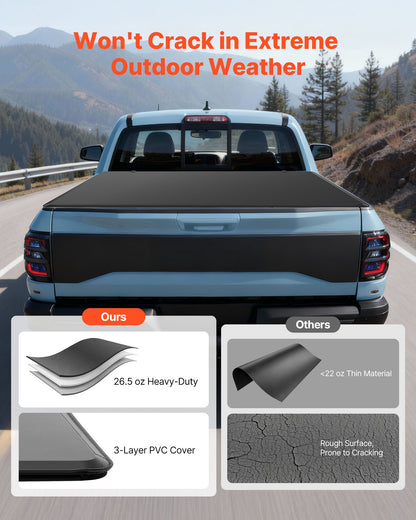 Soft Tri-Fold Truck Bed Tonneau Cover, Compatible with 2016-2023 Toyota Tacoma (Excl. Trail Edition) 5 ft (60.5 in) Bed with Track Rail System, Fleetside, Waterproof Folding Truck Tonneau Cover
