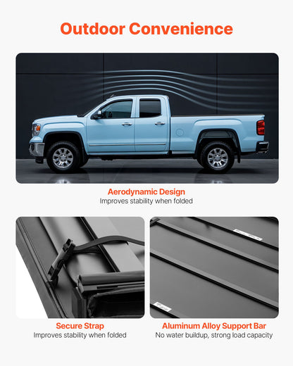Soft Tri-Fold Truck Bed Tonneau Cover, Compatible with 2016-2023 Toyota Tacoma (Excl. Trail Edition) 5 ft (60.5 in) Bed with Track Rail System, Fleetside, Waterproof Folding Truck Tonneau Cover