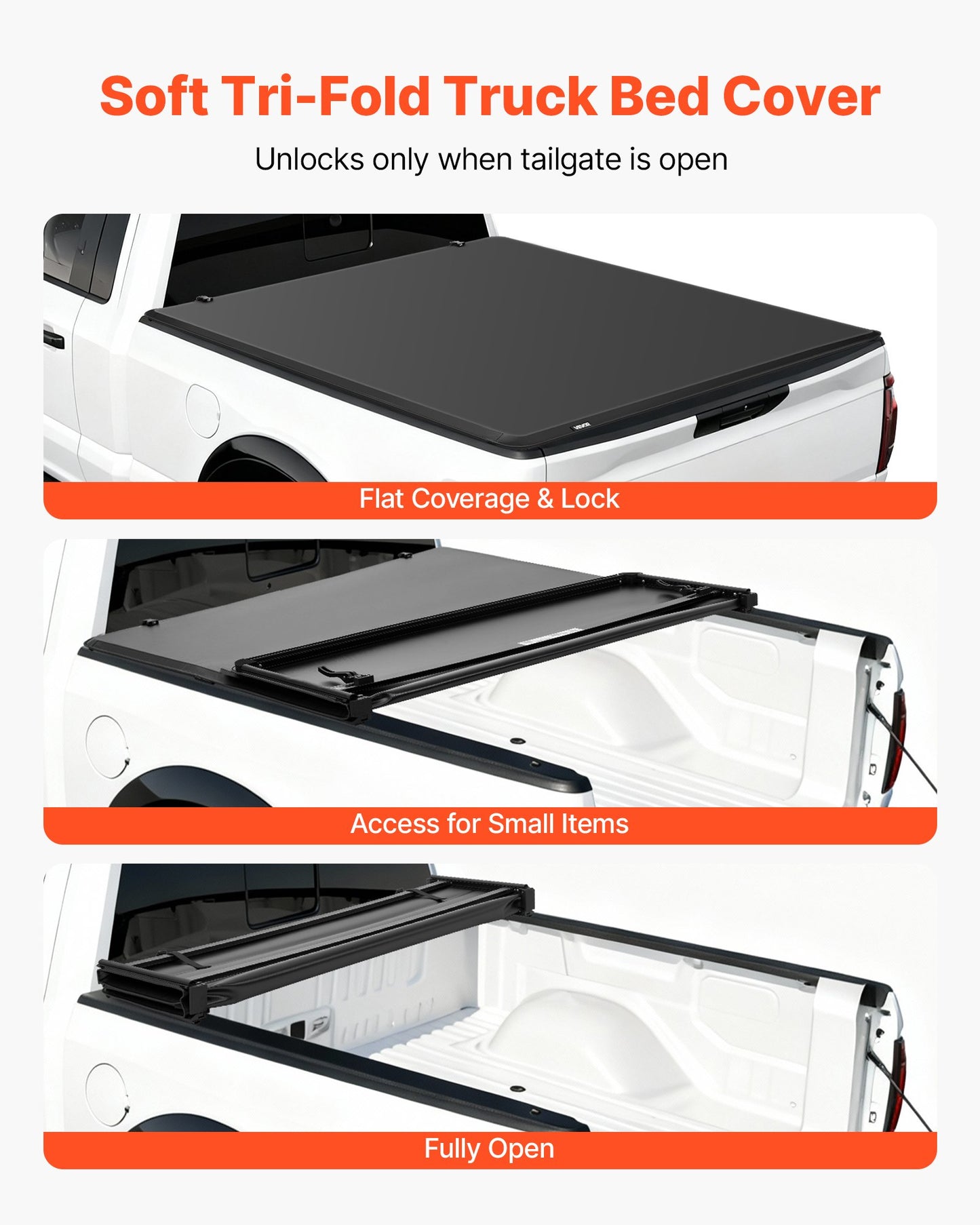 Soft Tri-Fold Truck Bed Tonneau Cover, Compatible with 2015-2025 Ford F-150 5.5 ft (67.1 in) Bed, Waterproof Soft Folding Truck Tonneau Cover with 3-Layer PVC and Aluminum Alloy Support Bar