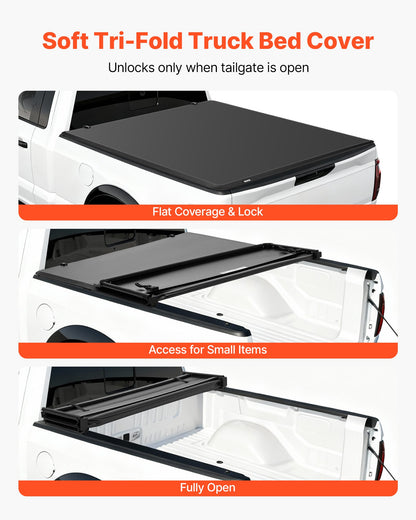 Soft Tri-Fold Truck Bed Tonneau Cover, Compatible with 2015-2025 Ford F-150 5.5 ft (67.1 in) Bed, Waterproof Soft Folding Truck Tonneau Cover with 3-Layer PVC and Aluminum Alloy Support Bar