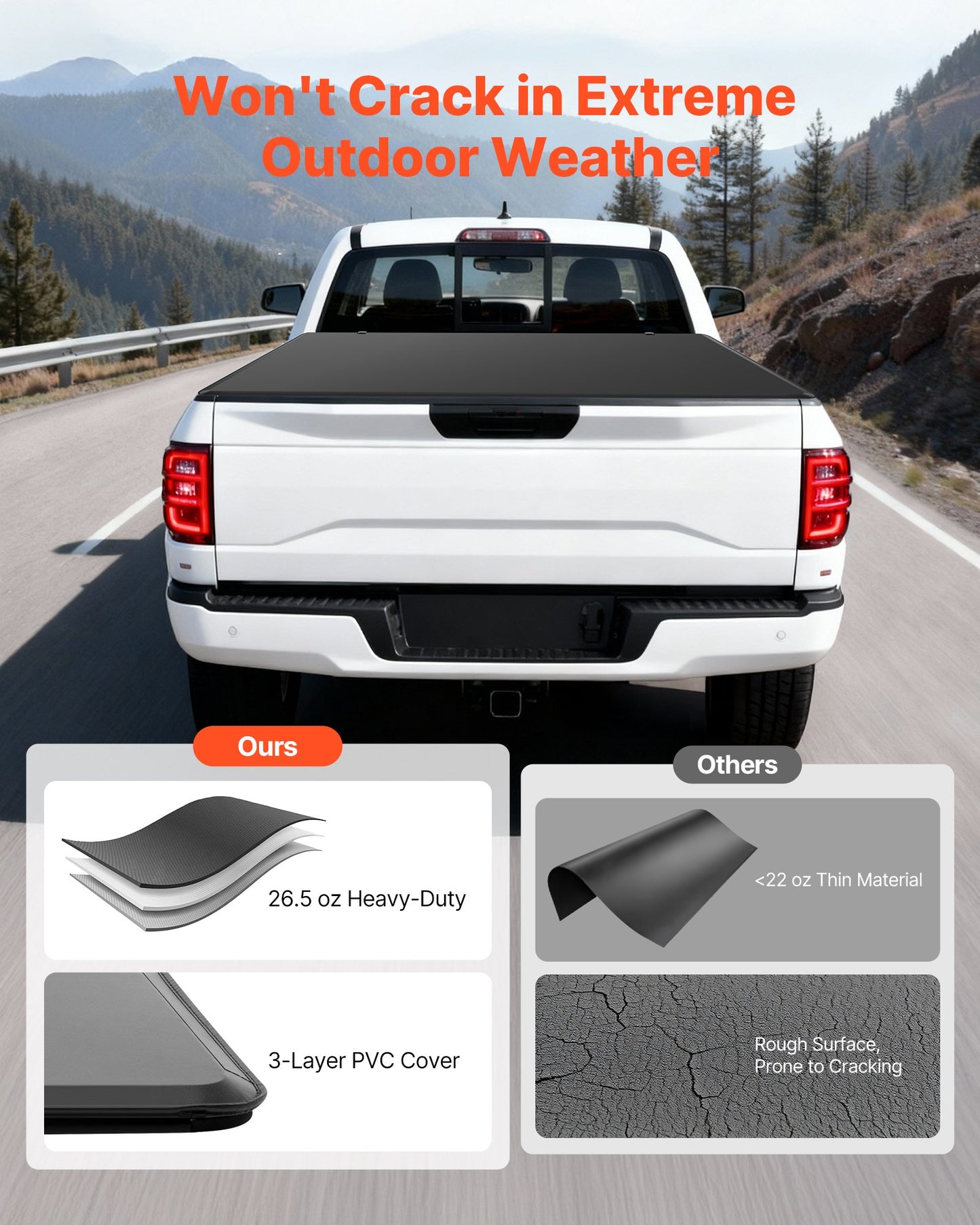Soft Tri-Fold Truck Bed Tonneau Cover, Compatible with 2015-2025 Ford F-150 5.5 ft (67.1 in) Bed, Waterproof Soft Folding Truck Tonneau Cover with 3-Layer PVC and Aluminum Alloy Support Bar