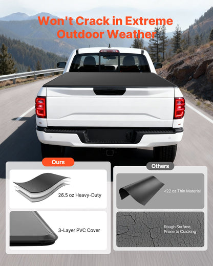 Soft Tri-Fold Truck Bed Tonneau Cover, Compatible with 2015-2025 Ford F-150 5.5 ft (67.1 in) Bed, Waterproof Soft Folding Truck Tonneau Cover with 3-Layer PVC and Aluminum Alloy Support Bar