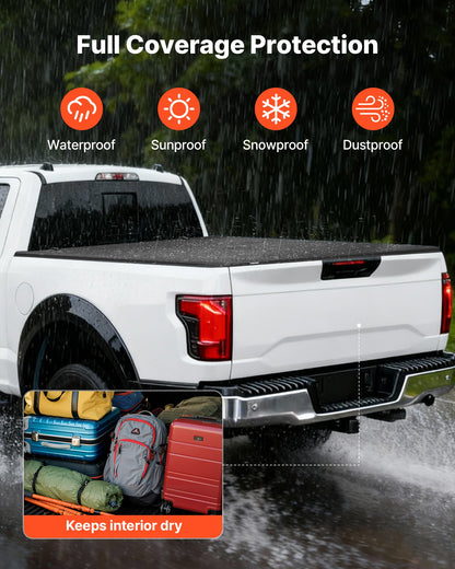 Soft Tri-Fold Truck Bed Tonneau Cover, Compatible with 2015-2025 Ford F-150 5.5 ft (67.1 in) Bed, Waterproof Soft Folding Truck Tonneau Cover with 3-Layer PVC and Aluminum Alloy Support Bar