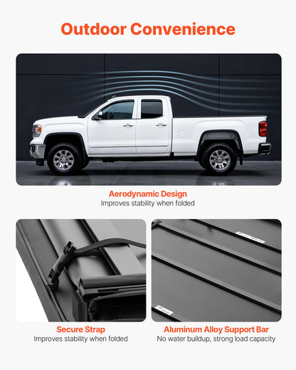 Soft Tri-Fold Truck Bed Tonneau Cover, Compatible with 2015-2025 Ford F-150 5.5 ft (67.1 in) Bed, Waterproof Soft Folding Truck Tonneau Cover with 3-Layer PVC and Aluminum Alloy Support Bar