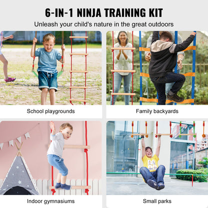 Ninja Warrior Hindernisparcours für Kinder, 15,24 m wetterfeste Slacklines, 500 lbs Gewichtskapazität Monkey Line, Outdoor-Spielgeräte, Hinterhof-Spielzeug, Trainingsgeräte-Set mit 10 Hindernissen