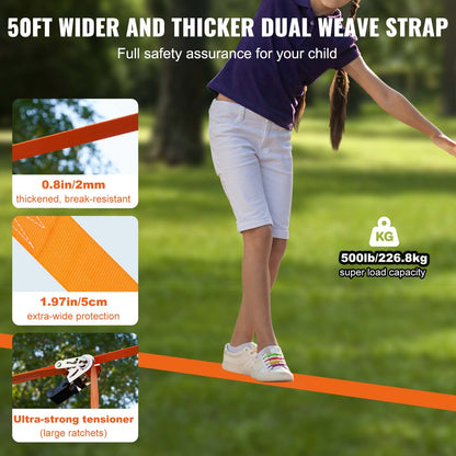 Ninja Warrior Hindernisparcours für Kinder, 15,24 m wetterfeste Slacklines, 500 lbs Gewichtskapazität Monkey Line, Outdoor-Spielgeräte, Hinterhof-Spielzeug, Trainingsgeräte-Set mit 10 Hindernissen