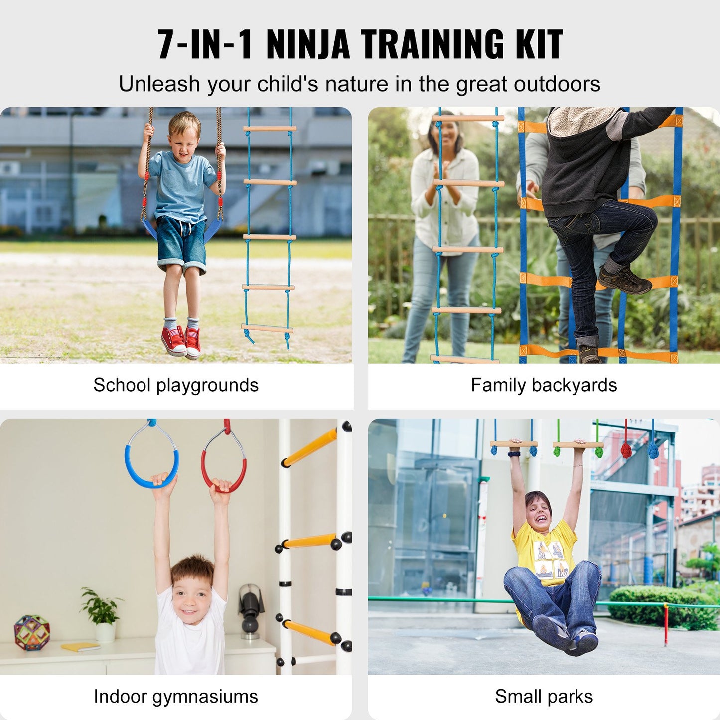 2x56 ft Ninja Warrior Hindernisparcours für Kinder Outdoor Slackline 12 Hindernisse