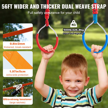 2x56 ft Ninja Warrior Hindernisparcours für Kinder Outdoor Slackline 12 Hindernisse