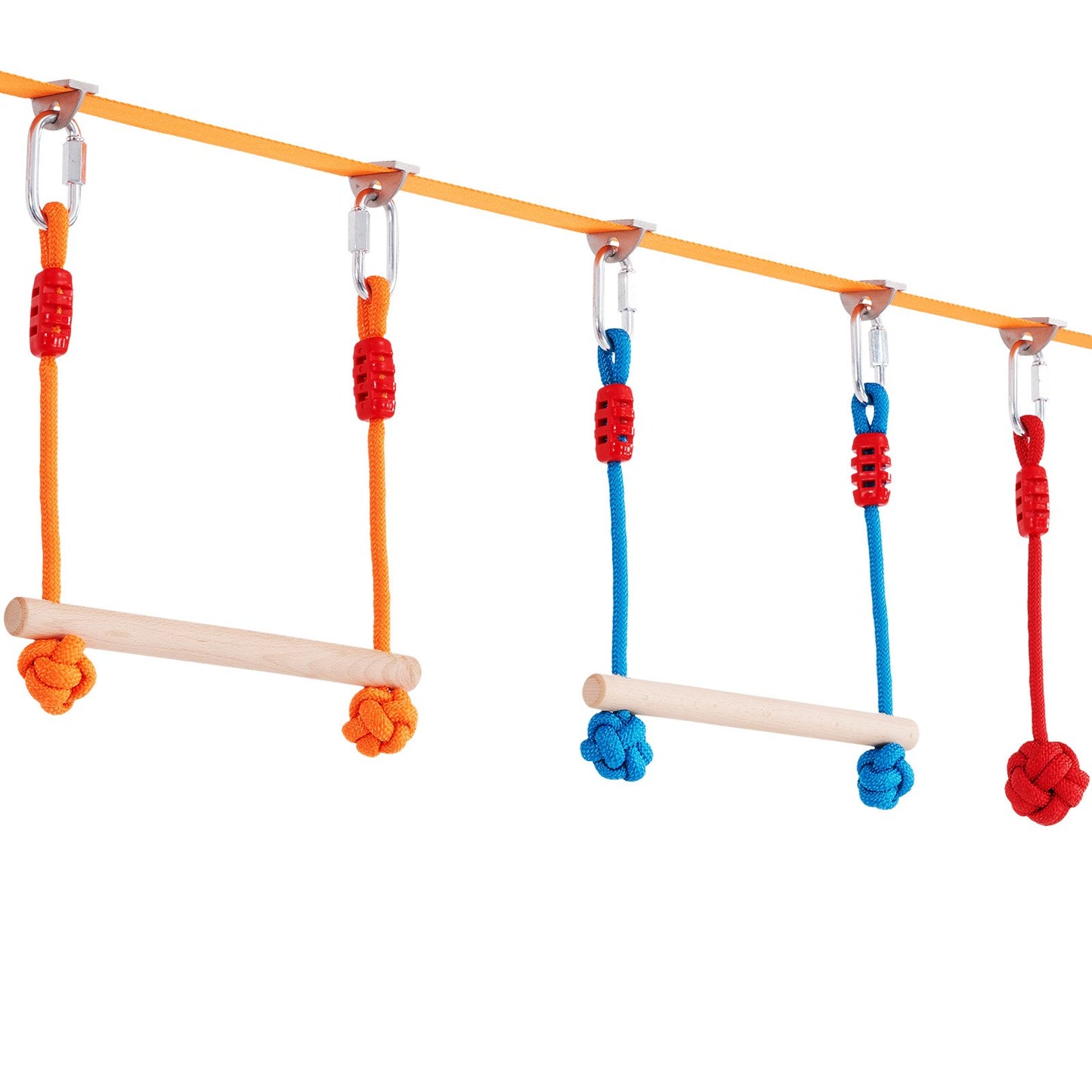 2x60 fot Ninja Warrior hinderbana för barn utomhus Slackline 14 hinder