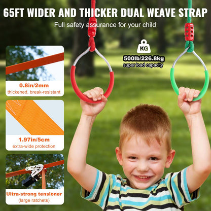 2x65 Fuß Ninja Warrior Hindernisparcours für Kinder Outdoor Slackline 12 Hindernisse