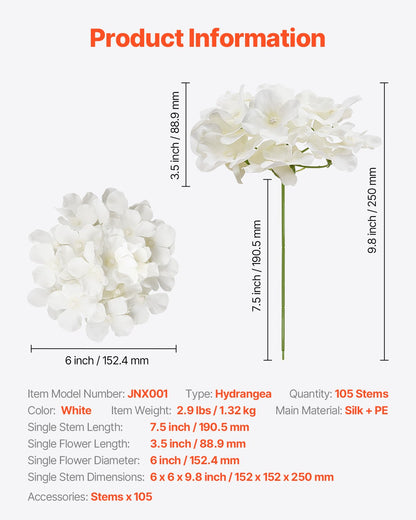 Artificial Flowers, 105 pcs Real Looking White Silk Fake Hydrangea Bulk, White Faux Bridal Shower with Stems for DIY Wedding Bouquets, Home Centerpieces Arrangements, Party Tables Decorations