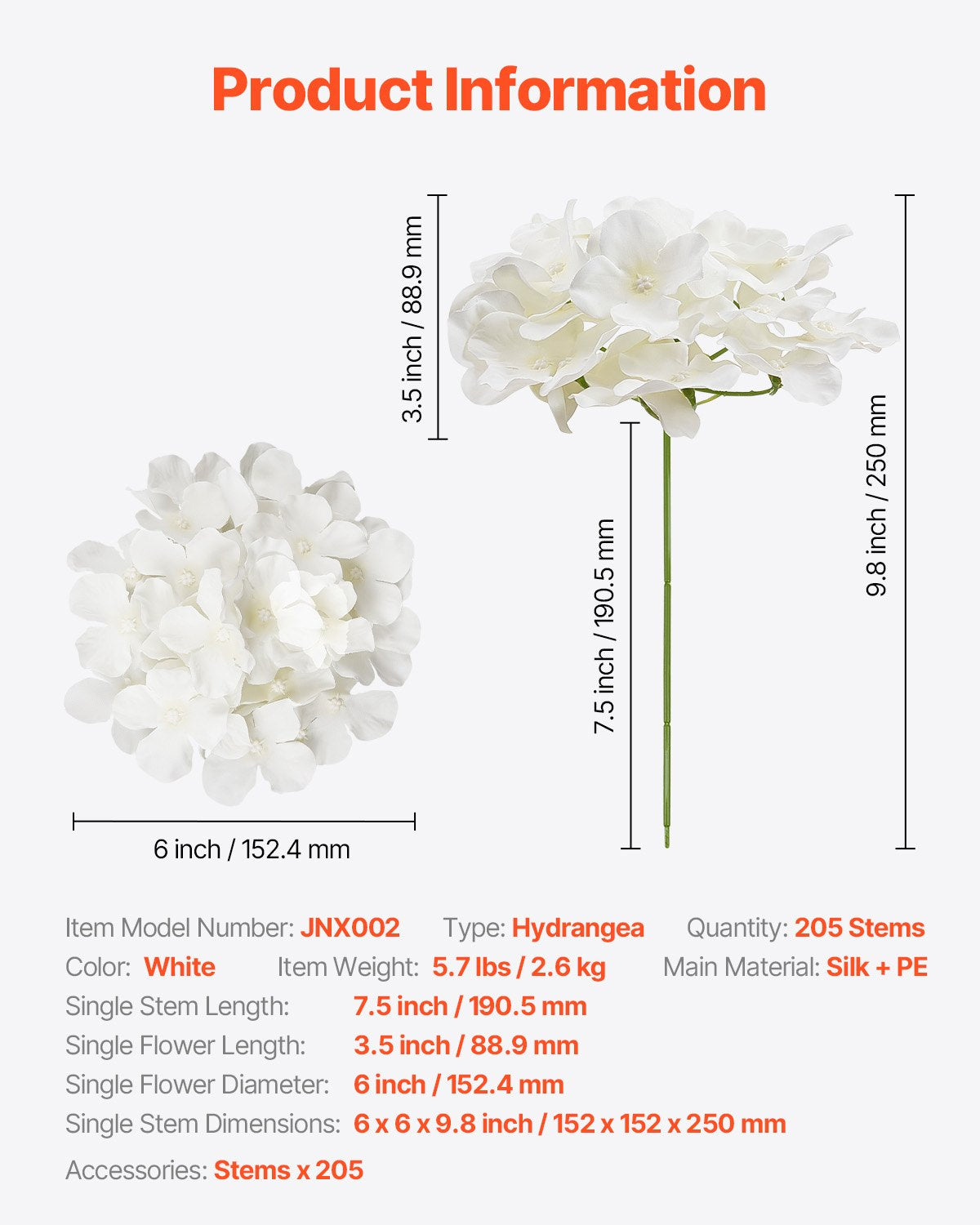 Artificial Flowers, 205 pcs Real Looking White Silk Fake Hydrangea Bulk, White Faux Bridal Shower with Stems for DIY Wedding Bouquets, Home Centerpieces Arrangements, Party Tables Decorations