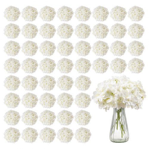 Artificial Flowers, 65 pcs Real Looking White Silk Fake Hydrangea Bulk, White Faux Bridal Shower with Stems for DIY Wedding Bouquets, Home Centerpieces Arrangements, Party Tables Decorations