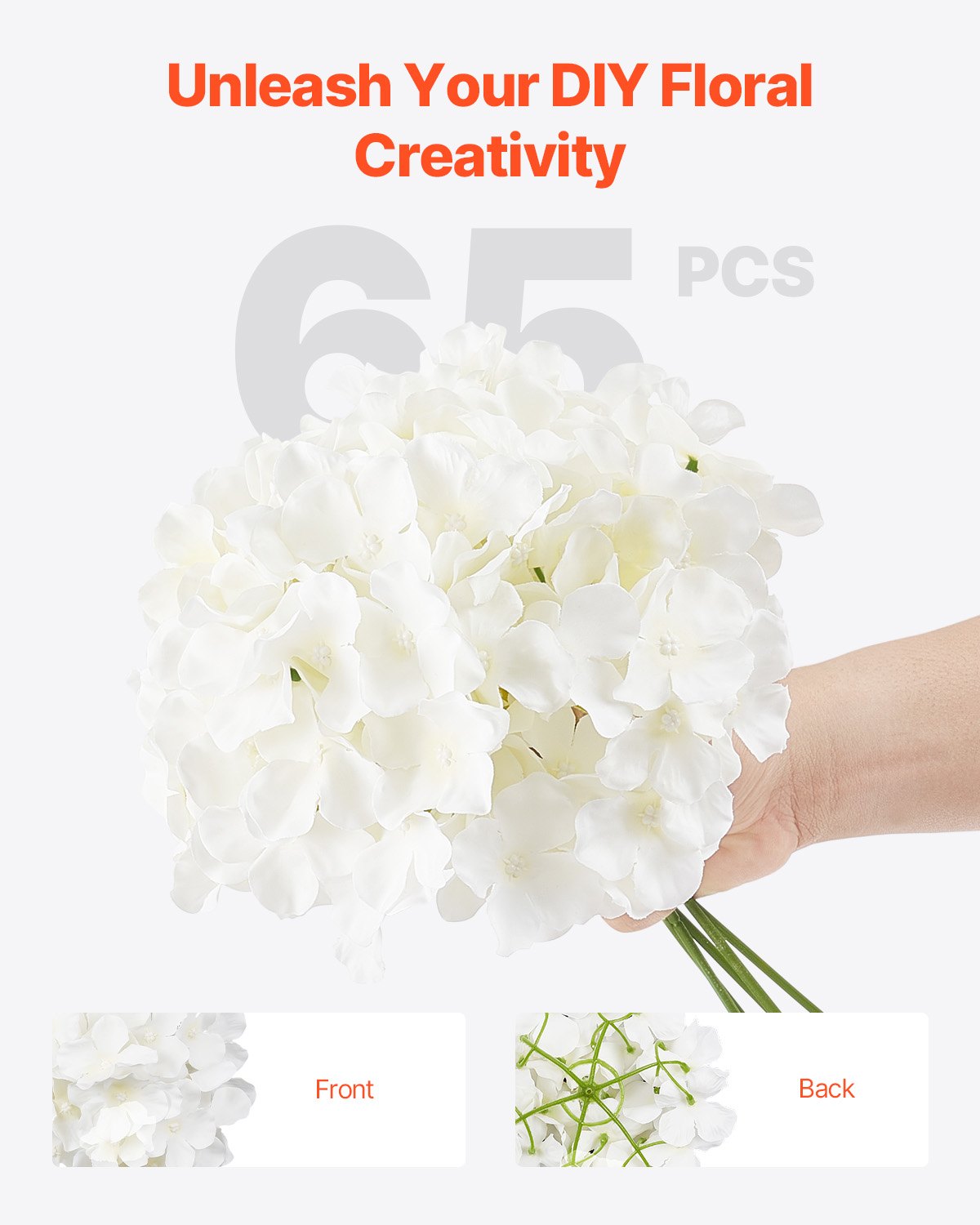 Artificial Flowers, 65 pcs Real Looking White Silk Fake Hydrangea Bulk, White Faux Bridal Shower with Stems for DIY Wedding Bouquets, Home Centerpieces Arrangements, Party Tables Decorations