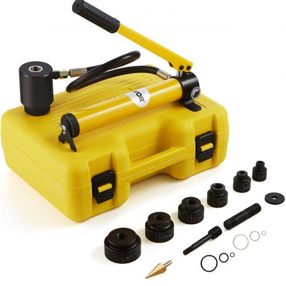 Hydraulic Knockout Punch Kit, 10 Ton 1/2" to 2" Conduit Hole Cutter Set, KO Tool Kits with Puncher 6 Piece, Metal Sheet Driver Tools, For Aluminum, Stainless Steel, Brass, Fiberglass and Plastic