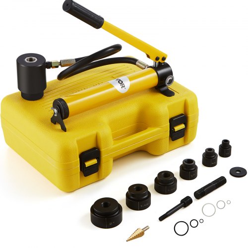 Hydraulic Knockout Punch Kit, 10 Ton 1/2" to 2" Conduit Hole Cutter Set, KO Tool Kits with Puncher 6 Piece, Metal Sheet Driver Tools, For Aluminum, Stainless Steel, Brass, Fiberglass and Plastic