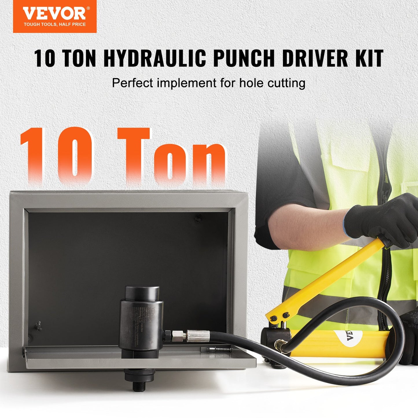 Hydraulic Knockout Punch Kit, 10 Ton 1/2" to 2" Conduit Hole Cutter Set, KO Tool Kits with Puncher 6 Piece, Metal Sheet Driver Tools, For Aluminum, Stainless Steel, Brass, Fiberglass and Plastic