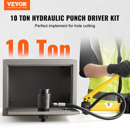 Hydraulic Knockout Punch Kit, 10 Ton 1/2" to 2" Conduit Hole Cutter Set, KO Tool Kits with Puncher 6 Piece, Metal Sheet Driver Tools, For Aluminum, Stainless Steel, Brass, Fiberglass and Plastic