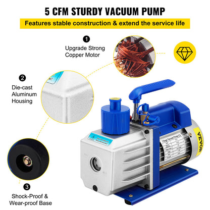 Vacuum Chamber with Pump Vacuum Chamber Kit 5 Gal 5CFM 1/3HP Single Stage