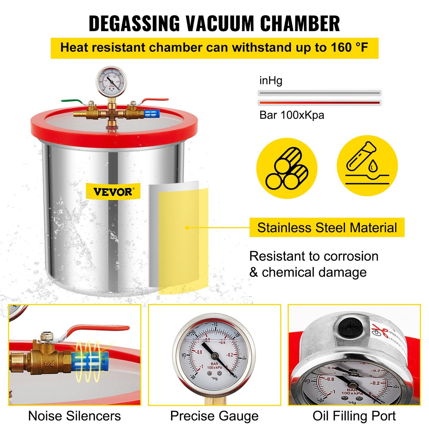 Vacuum Chamber with Pump Vacuum Chamber Kit 5 Gal 5CFM 1/3HP Single Stage