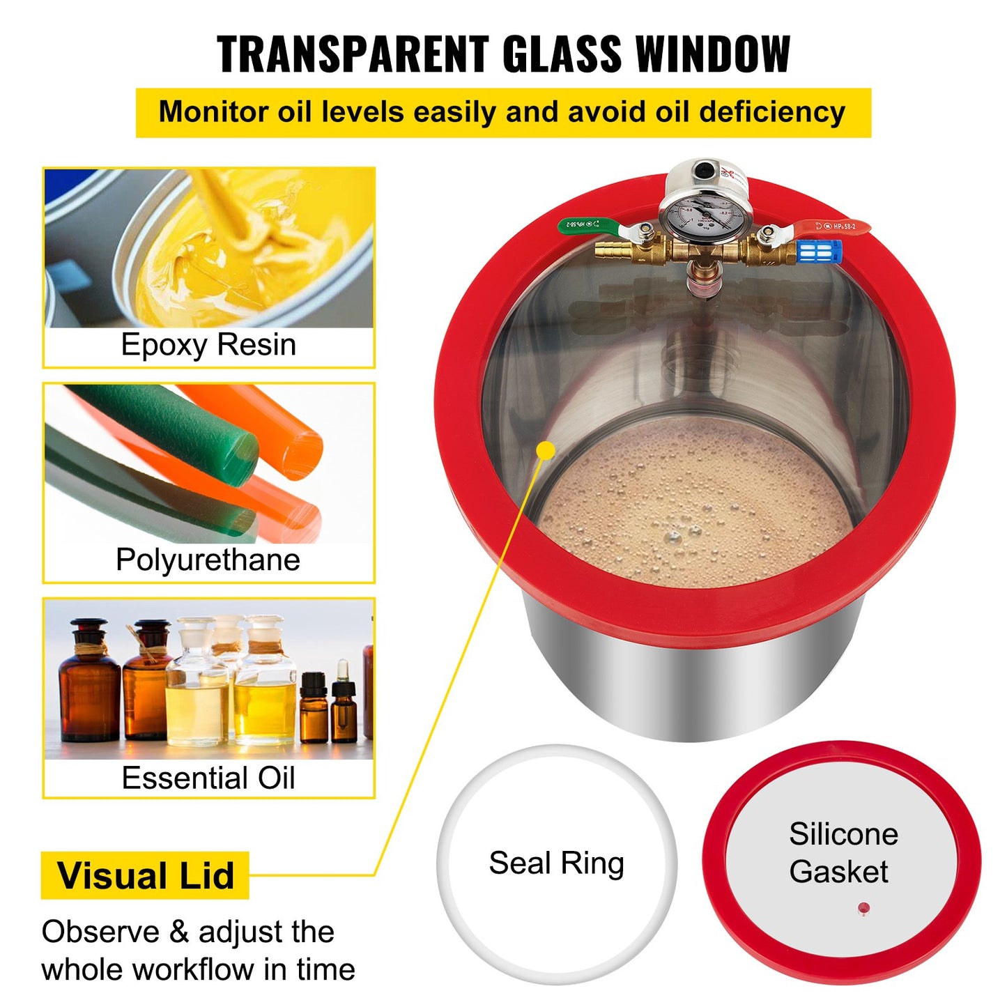 Vacuum Chamber with Pump Vacuum Chamber Kit 5 Gal 5CFM 1/3HP Single Stage