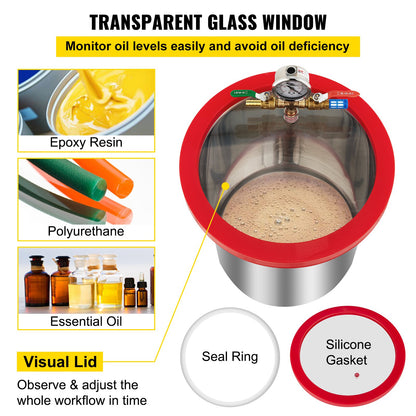 Vacuum Chamber with Pump Vacuum Chamber Kit 5 Gal 5CFM 1/3HP Single Stage