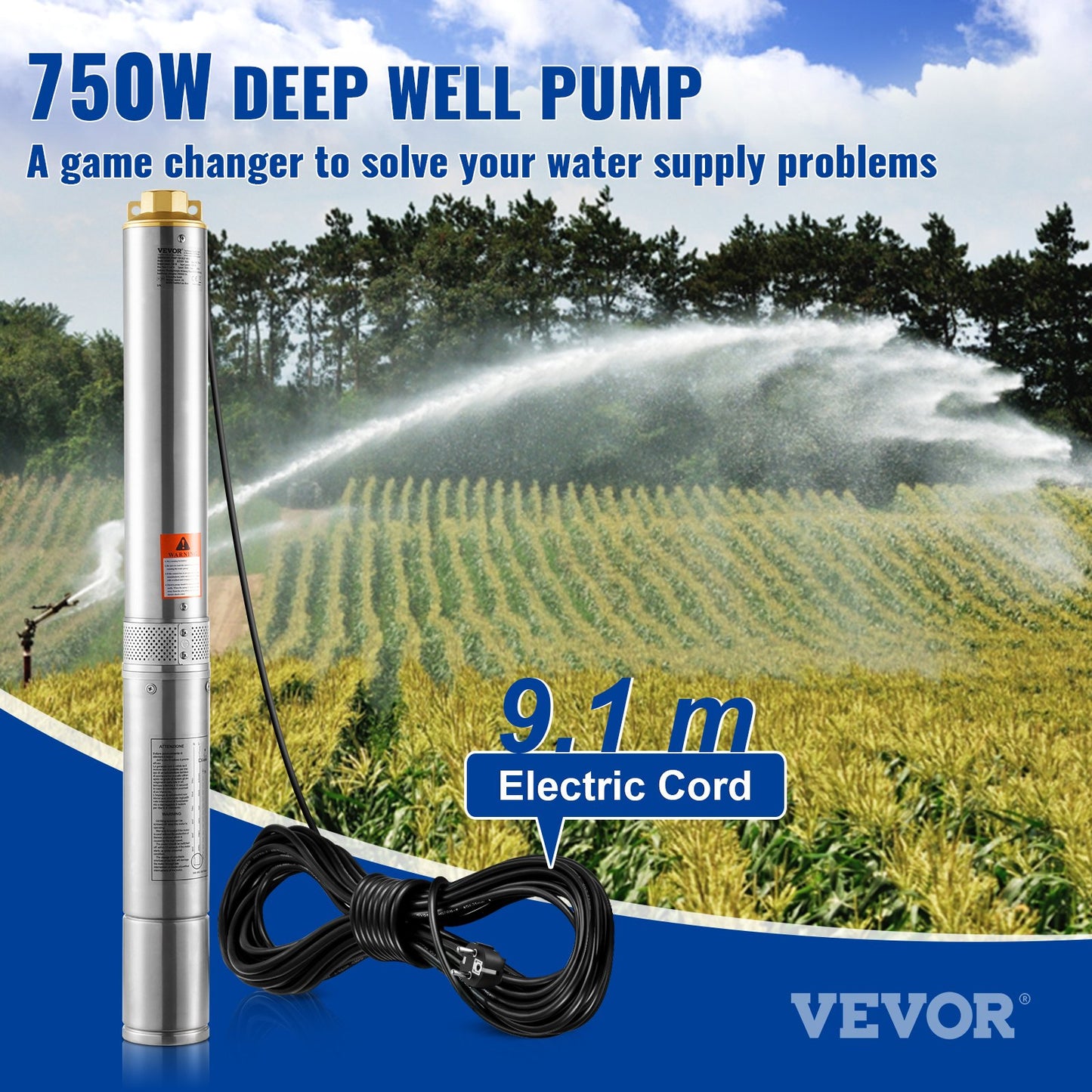 Submersible pump with deep well in stainless steel water pump 750W 230V 7.1 m³/h