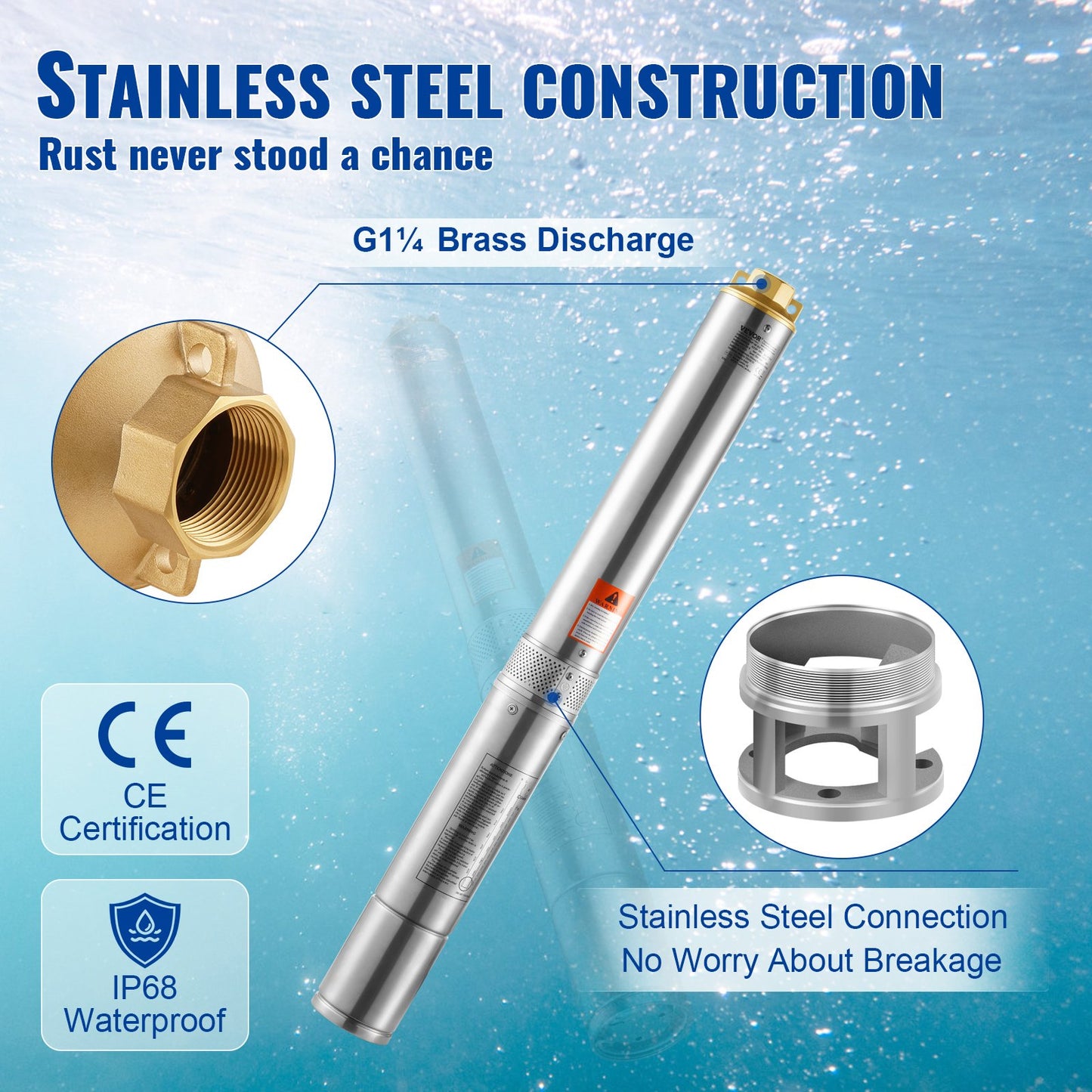 Submersible pump with deep well in stainless steel water pump 750W 230V 7.1 m³/h