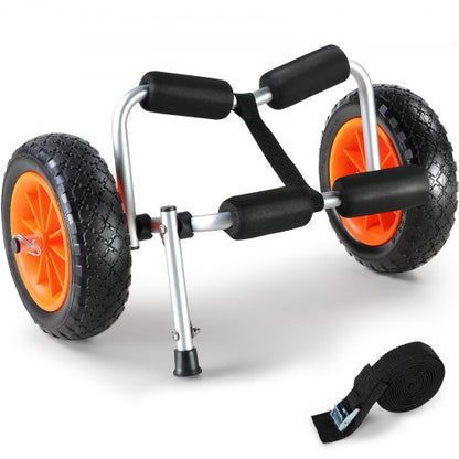Heavy Duty Kayak Cart, 250lbs Load Capacity, Foldable Canoe Trolley Cart with 10'' Solid Tires, Nonslip Support Foot & Tie-Down Strap, for Kayaks Canoes Paddleboards Float Mats Jon Boats