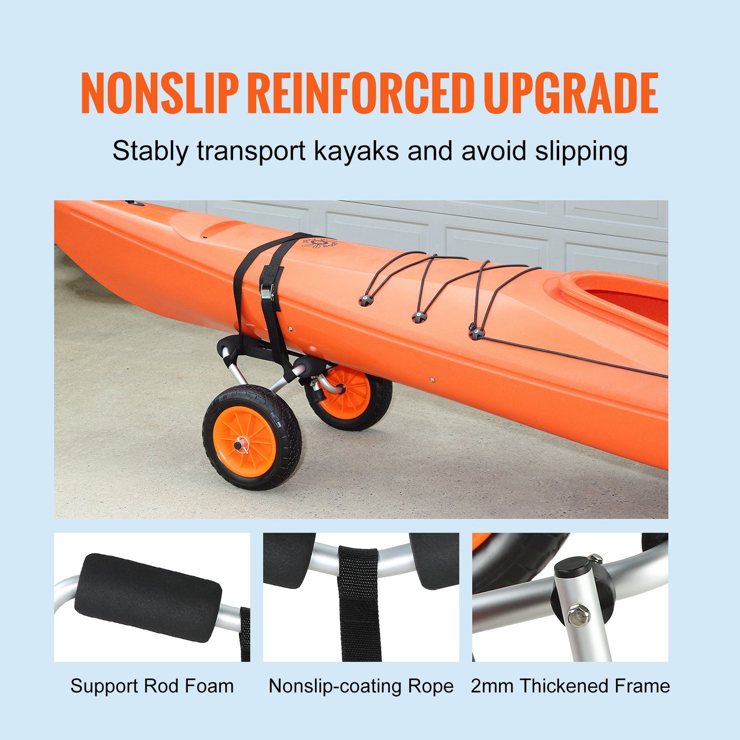 Heavy Duty Kayak Cart, 250lbs Load Capacity, Foldable Canoe Trolley Cart with 10'' Solid Tires, Nonslip Support Foot & Tie-Down Strap, for Kayaks Canoes Paddleboards Float Mats Jon Boats